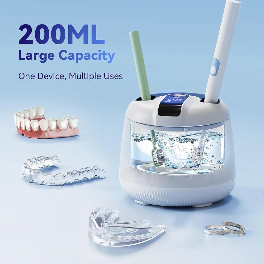 KUNPHY Ultrasonic Retainer Cleaner Machine 48kHz Dental Cleaning Pod 200ML with UV Cleaner for Dentures Aligners Mouth Guards 4