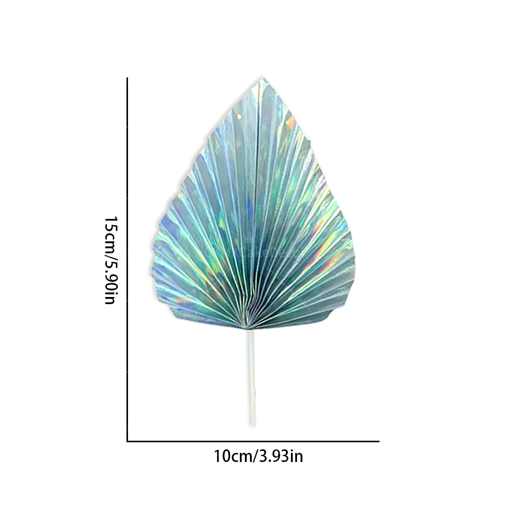 Glittery Palm Spear Happy Birthday Cake Toppers Gold Silver Folding Fan Party Wedding Dessert Decoration 2pcs
