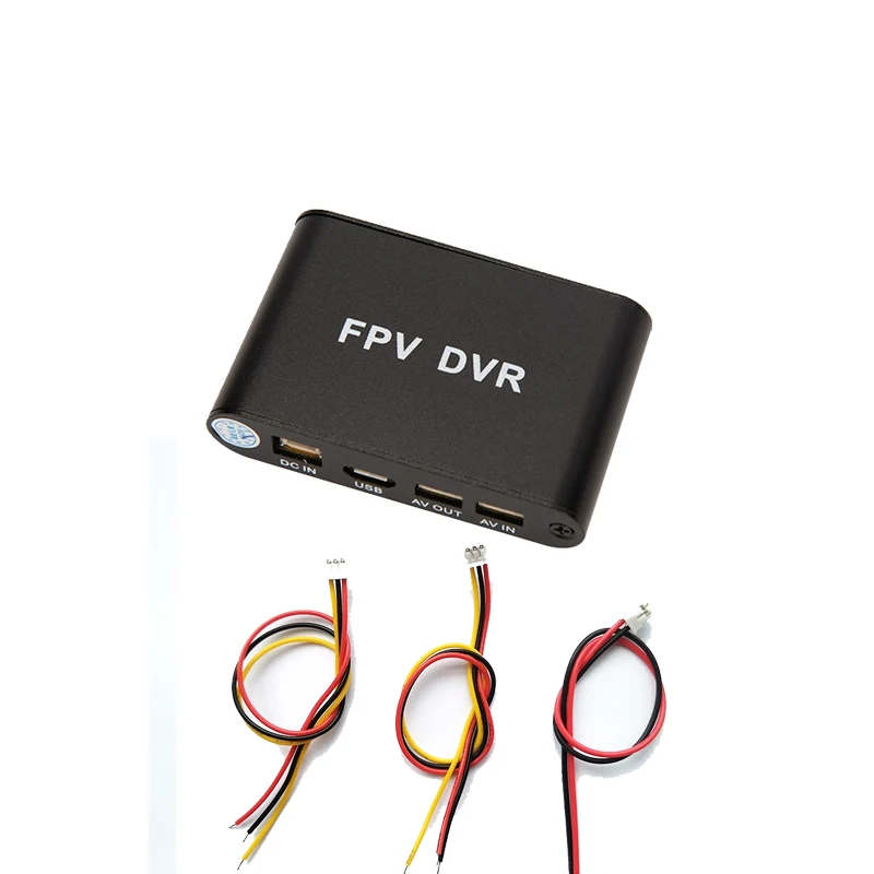 Module DVR FPV 1CH SD – enregistreur vidéo pour drone, avec carte SD insérée et câbles de connexion.