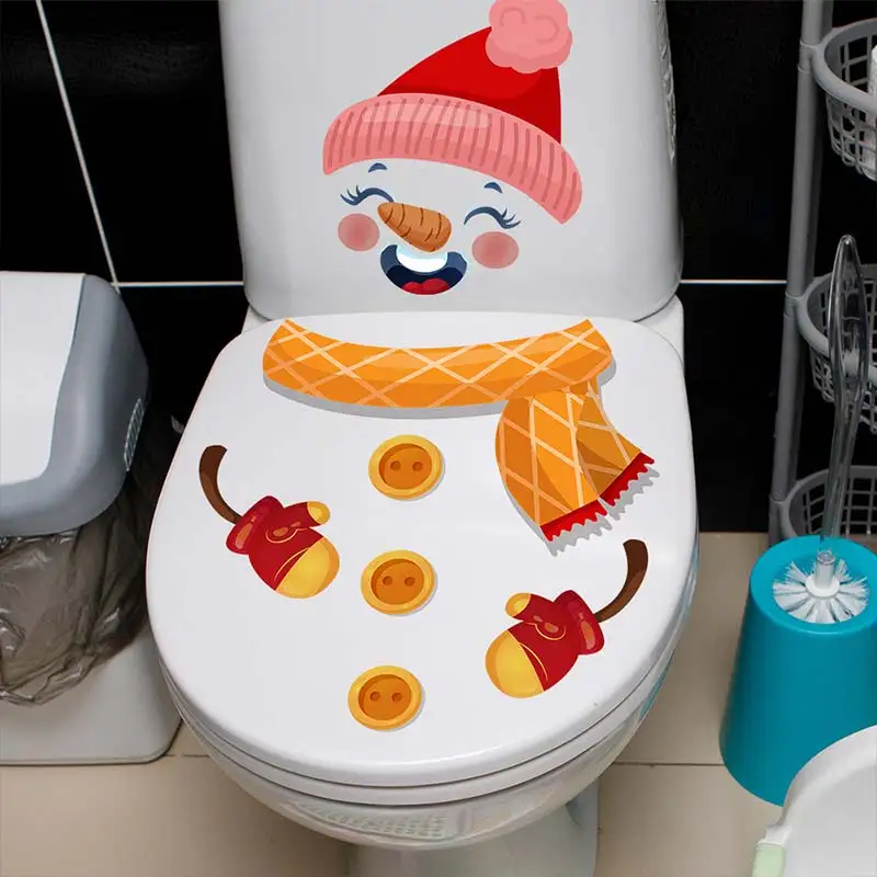 Christmas Snowman Toilet Lid Decal Waterproof WC Removable Self-Adhesive Decor Household Stickers M999,vinyl stickers,toilet stickers,toilet wall stickers,toilet seat stickers