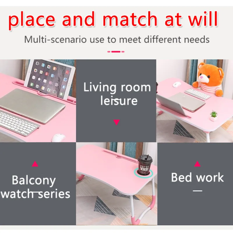Home Foldable Bed Lazy Table Fashion Casual Simple Folding Small Table Student Dormitory Laptop with Tray Cup Holder