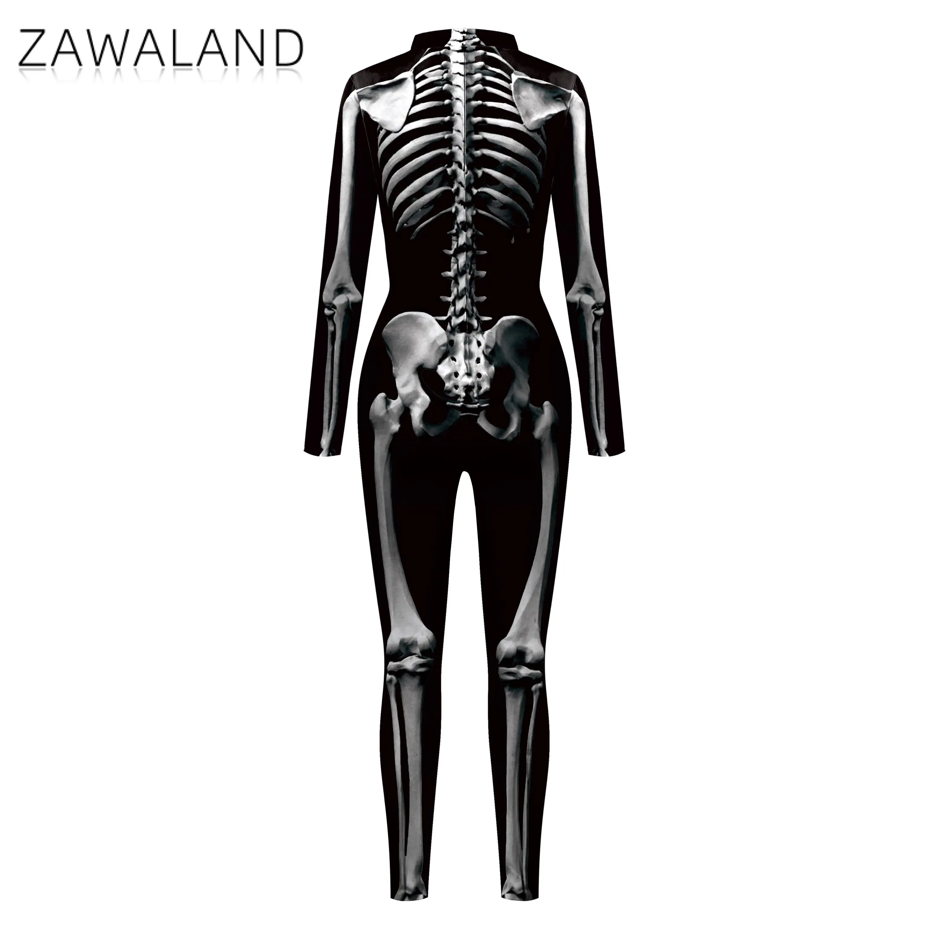Cosplay Costume ZAWALAND Halloween Matching Outfits 3D Skeleton Printed Zentai Party Parent-Child Sexy Spandex Catsuit