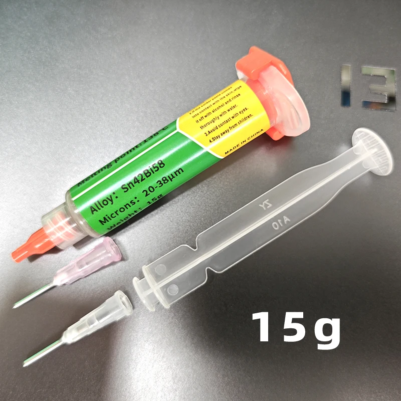 

Sn42bi58 15 г новый тип бессвинцовый шприц паяльная паста Smd ремонт Оловянная паста низкотемпературный флюс для пайки светодиода