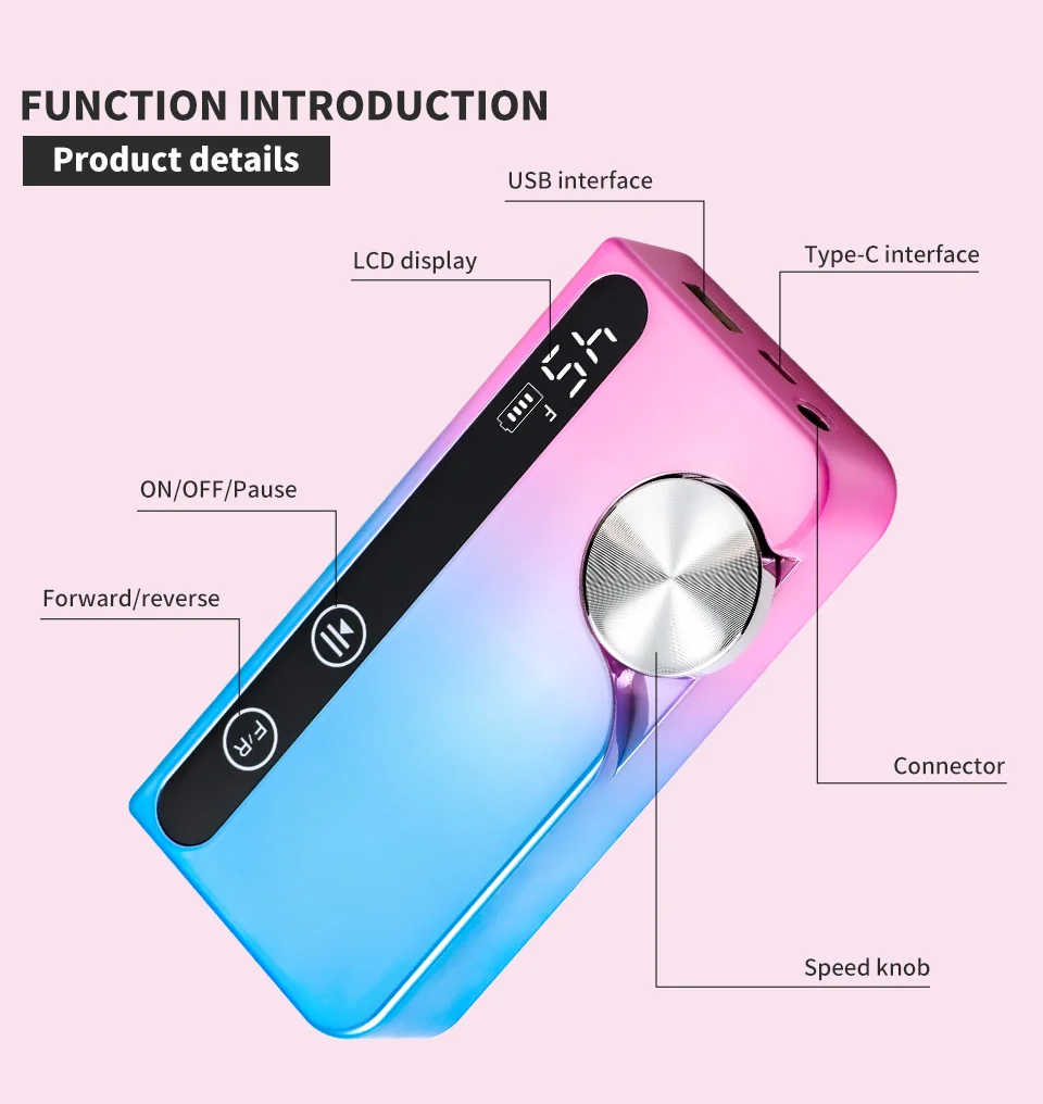 Description Picture 3 of item45000RPM Electric Nail Drill Machine Professional Nail Drills for Gel Nails Polish Rechargeable Portable Nail File Manicure Tool