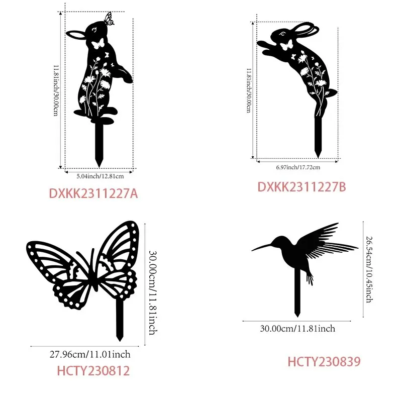 Animal Sculpture Decorations Metal Bunny/Butterfly/Birds Stakes
