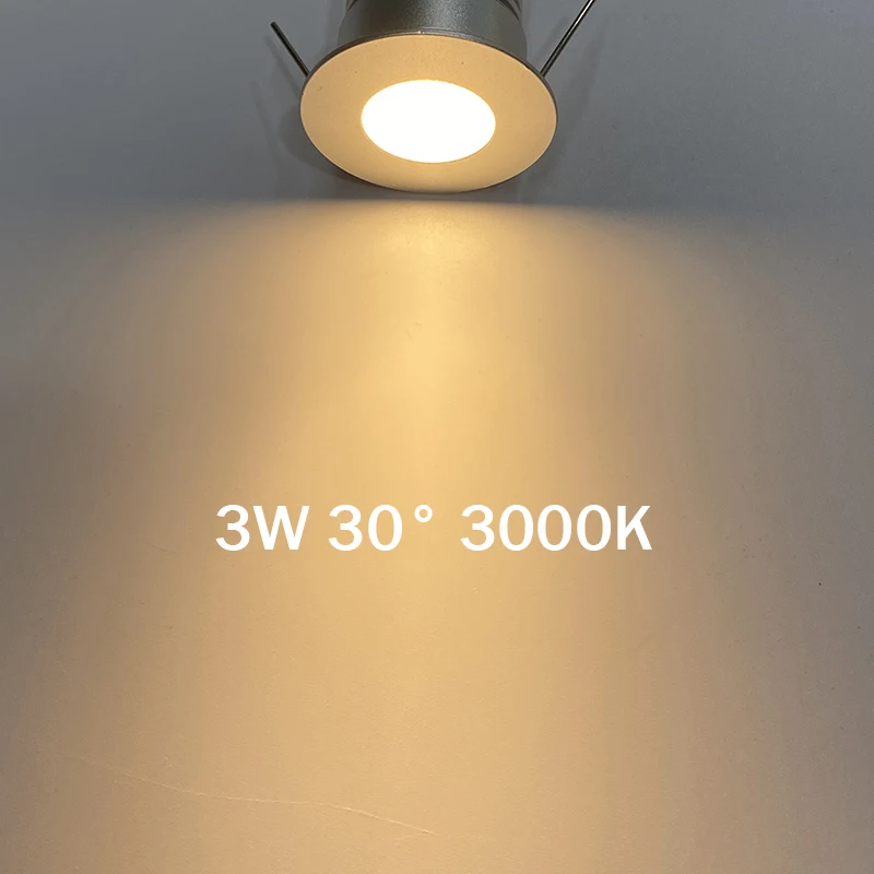 미니 LED 스포트라이트 다운라이트, 내장 드라이버, 천장 조명, 룸 장식, 스폿 램프, 주방 디스플레이 전구, 3000K, DC12V-24 V, 3W