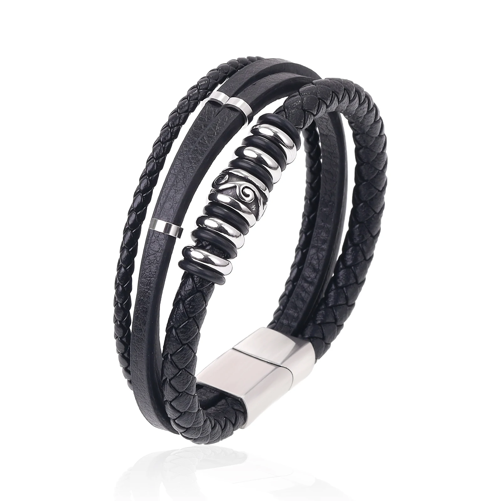 Bracelet with double stitched dark brown leather and silver-plated com –  Otherwise Jewelry+