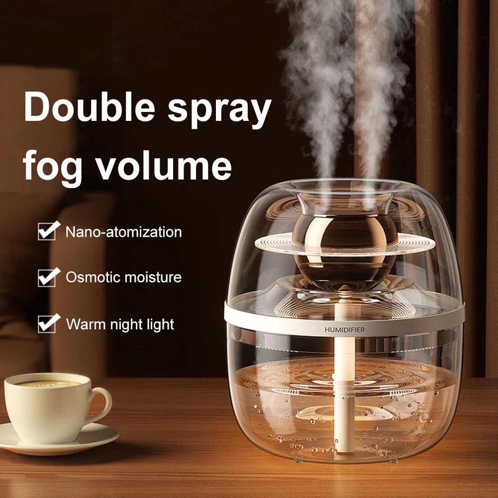 1.8L Air Humidifier with Night Light Double Spray Humidifier Quiet for Home Office