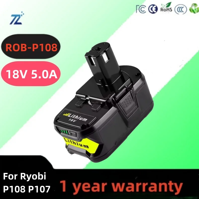 

18v 5.0ah Lithium Ion Replace Power Tool Battery For Ryobi P108 P107 P106 P105 Rechargeable Battery