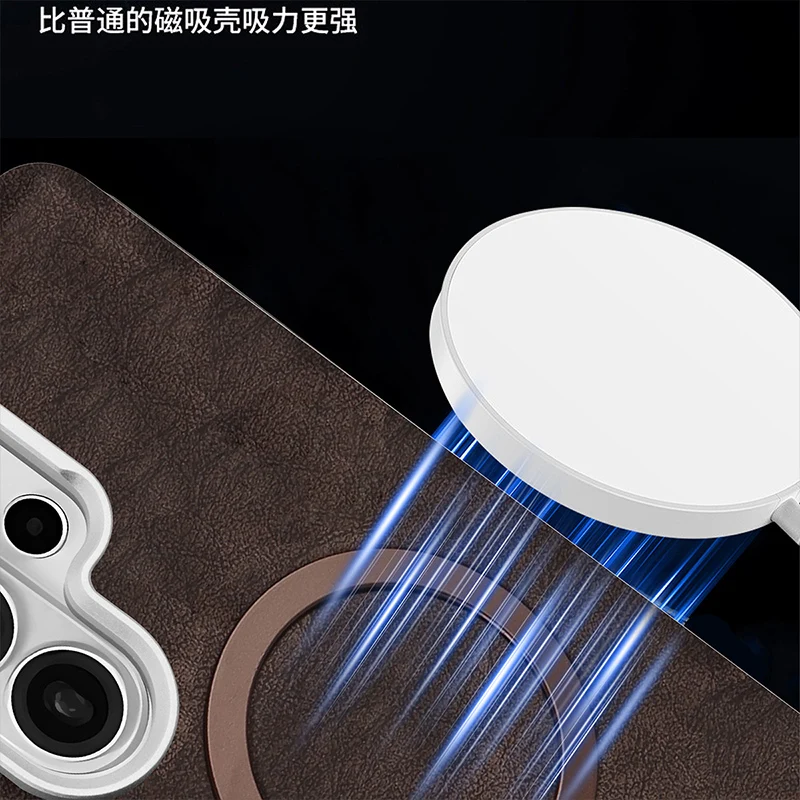 Leather Magnetic Protective Phone Case with Electroplated Finish