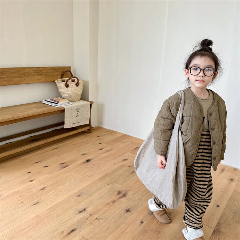 7813 Children Coat Autumn and Winter New Fashion Cotton-padded Girl's Coat Cotton-padded Jacket 1-7Year Kid's Outerwear