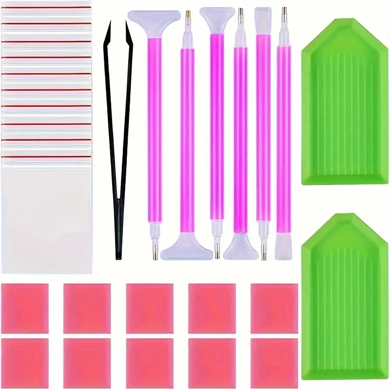 Diamond painting kit (29 pieces) DIY 5D diamond painting accessory combination kit, including diamond stitching pen, tweezers, d