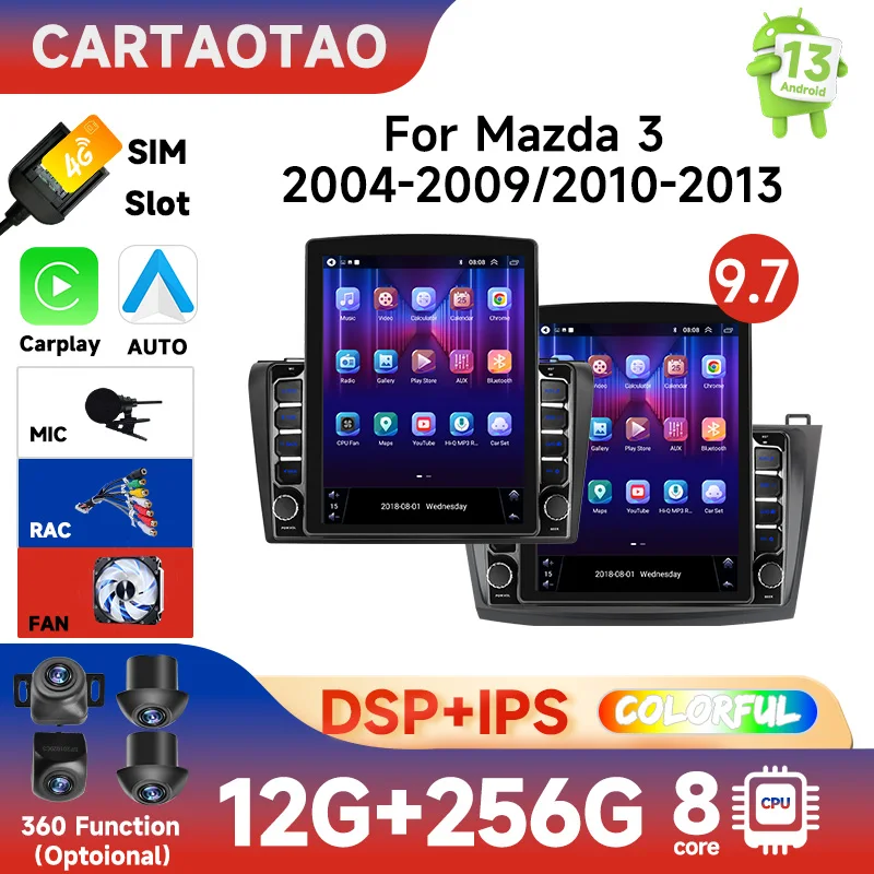 마쯔다 3 2004-2013 맥스 2딘 안드로이드 오토 CarPlay 카 라디오 비디오 멀티미디어 플레이어 네비게이션 9.7인치 테슬라 스타일 스크린 스테레오