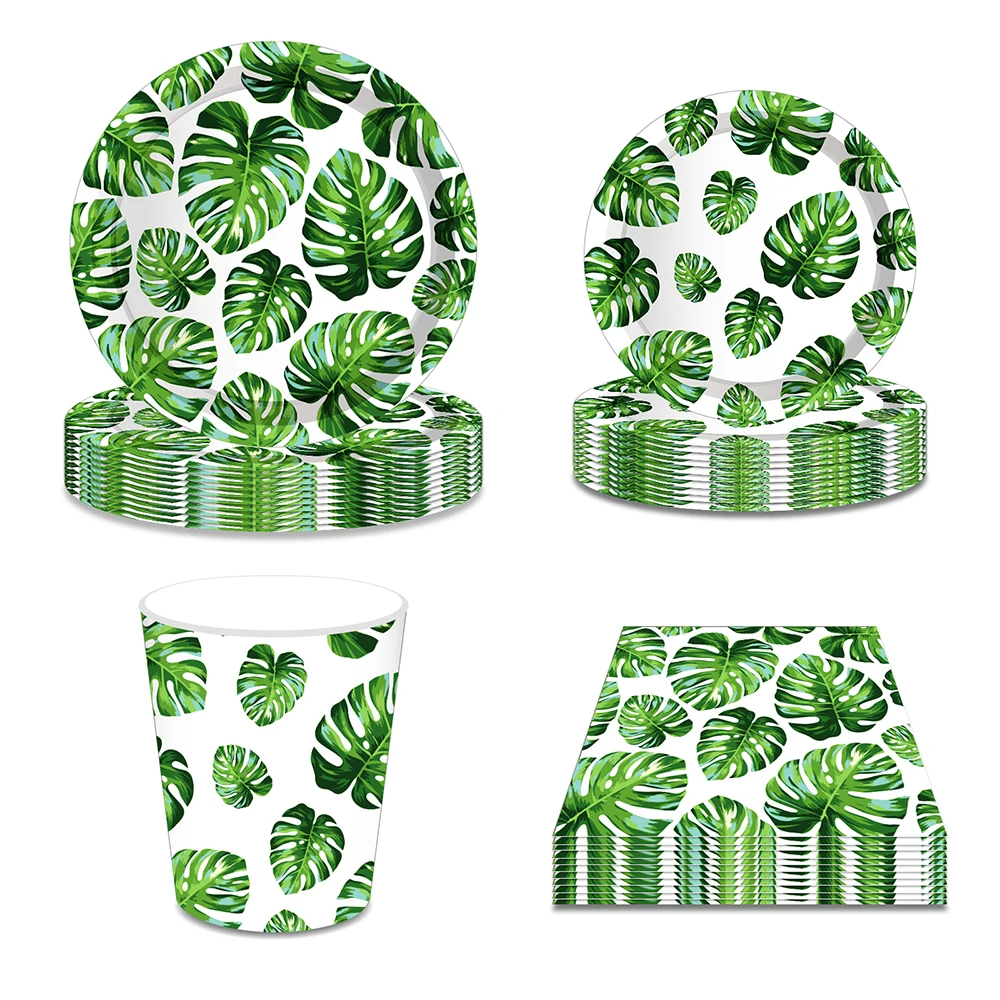 

Hawaii Tropical Plant Plantain Palm Leaves Happy Birthday Disposable Tableware Sets Plates Cups Baby Shower Party Decorations