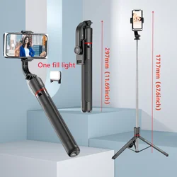 Wireless Selfie Stick with Bluetooth Remote and Foldable Stand (With 1 light)