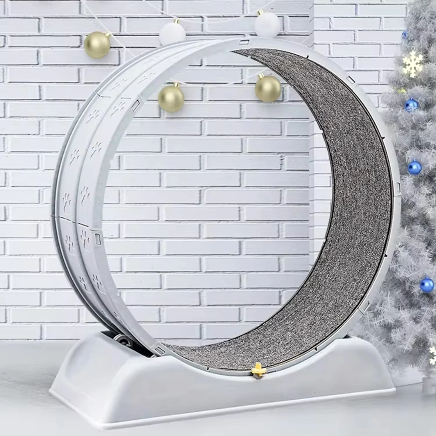 Cat exercise wheel treadmill with locking mechanism and removable carpeted runway