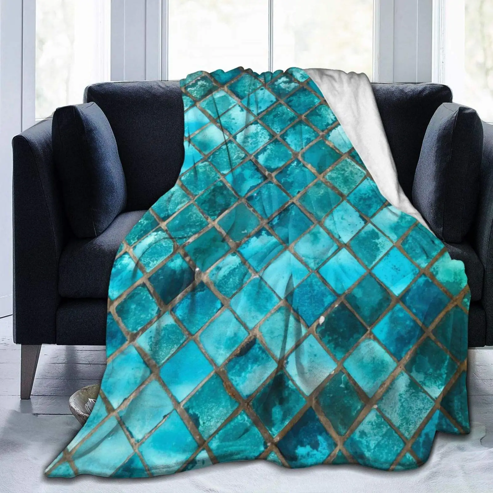 

Turquoise Blue Flannel Fleece Throw Blankets Living Room Bedroom Sofa Couch Warm Soft Bed Blanket for Kids Adults 80x60 Inches