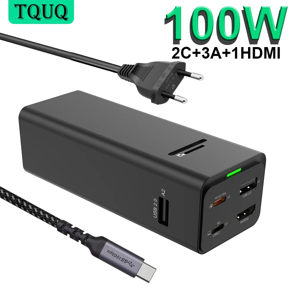 

Зарядное устройство TQUQ сетевое с USB-портами и поддержкой быстрой зарядки, 100 Вт