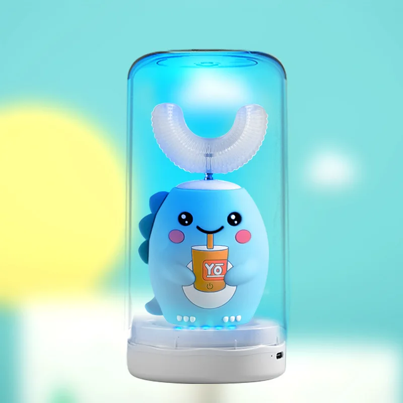 thumbnail image 1 of Cepillo de dientes eléctrico sónico de 360 grados para niños, recargable, inteligente, en forma de U, de silicona, con vaso de desinfección para niños, 1 of 5