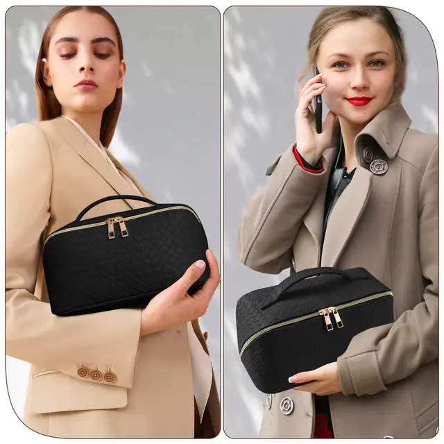 Trousse de maquillage en cuir de grande capacité pour femmes