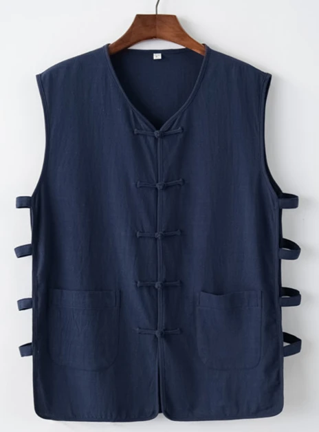 Summer Linen Vest Waistcoat Cotton Linen Vest Undershirt Men's Retro Button Sleeveless Shirt Traditional Chinese Clothing