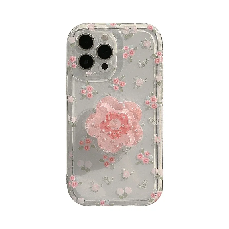 Charming Pink Quicksand Flower Phone Case with Soft Cover