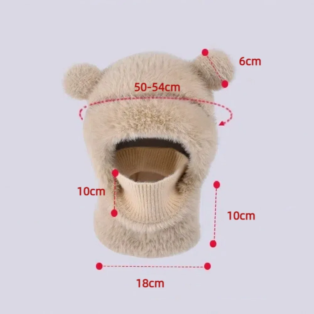 New Warm Scarf Mask Integrated Hat Windproof Coldproof Pullover Cap Pompom Beanie Hat Outdoor Sports