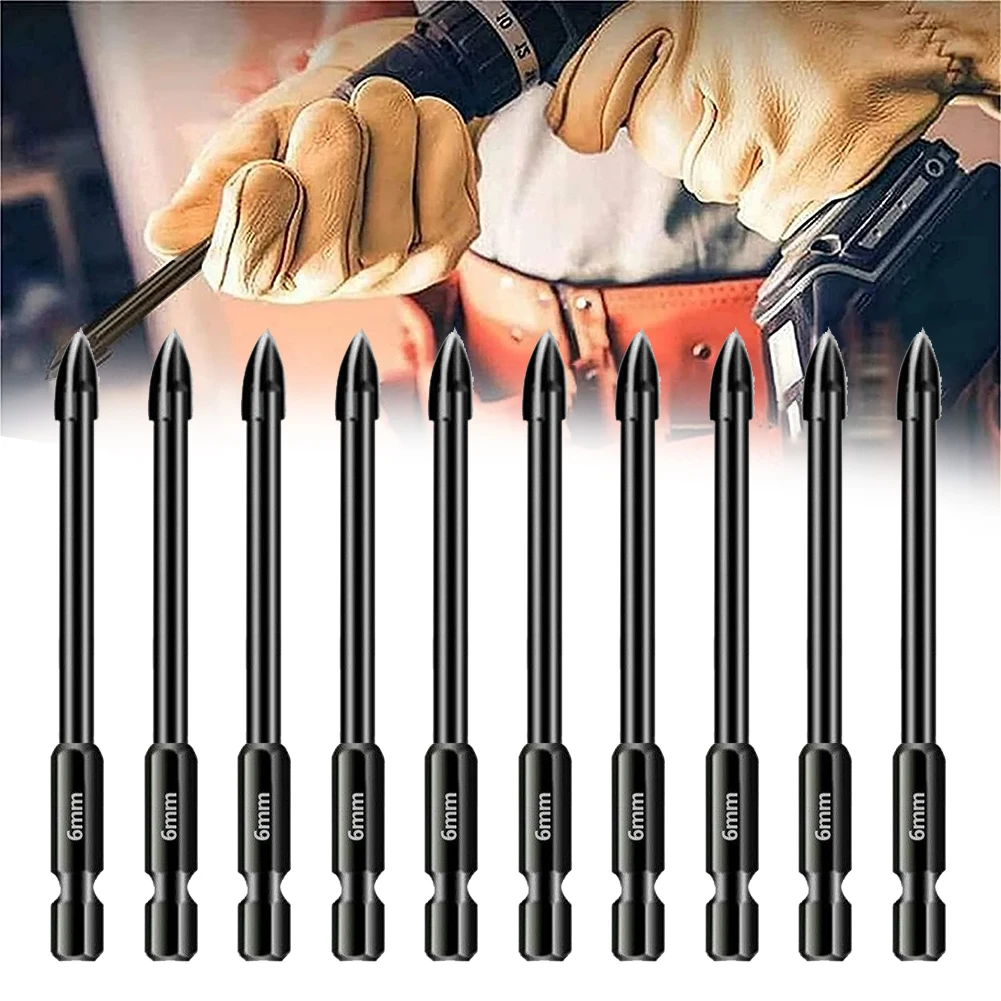 10PCS Drill Bits 6mm Tile Porcelain Drill Bit Marble Ceramic Glass Brick Shank Hex Spear Head Woodworking Tools 1pc 6mm 8mm 10mm 12mm multifunctional glass drill bit twist spade drill triangle bits for ceramic tile concrete glass marble