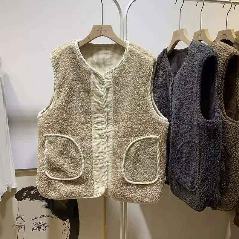 

Мужской вельветовый жилет в стиле ретро, однотонная теплая Двухсторонняя куртка без рукавов, Осень-зима 2024