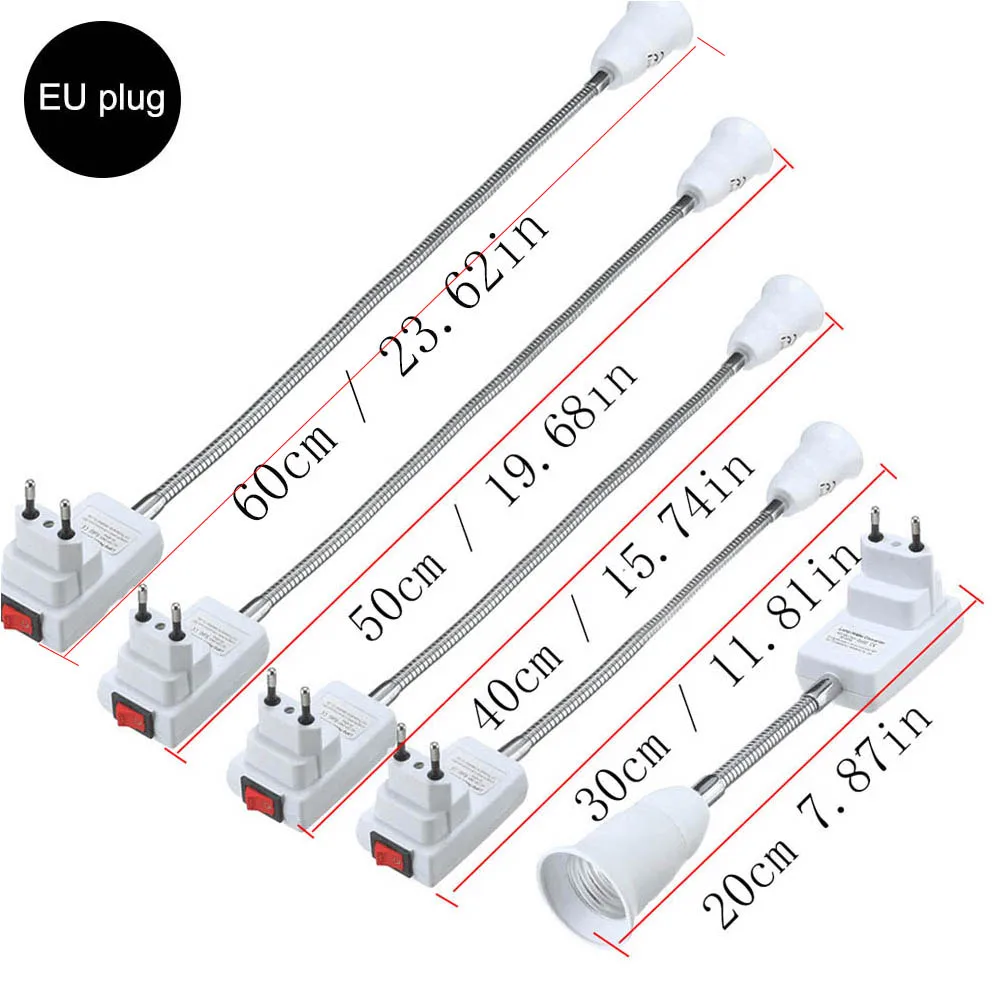 NEW E27 LED Flexible Lamp Extend Converter Base Holder Bulb Screw Socket Adapter 20/30/40/50cm Extension Light Holder Converter magnetic socket bit holder extension 3pcs 1 4 inch heavy duty hex shank quick change 11 6 flexible screw drill bit holder