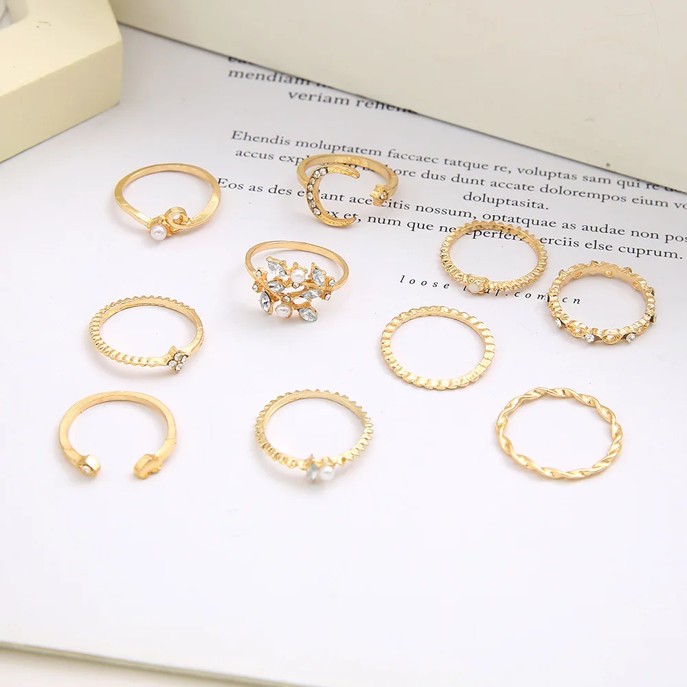 Ring Set Gold Color Rings Chain Ring Gold Color Ring Finger Ring for Women