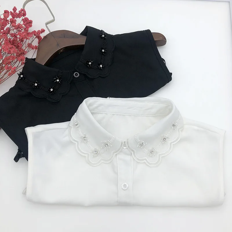 

Linbaiway Vintage Female Handmade Bead Decoration Women Shirt Detachable Fake Collar Lapel Blouse Top Tie Accessories