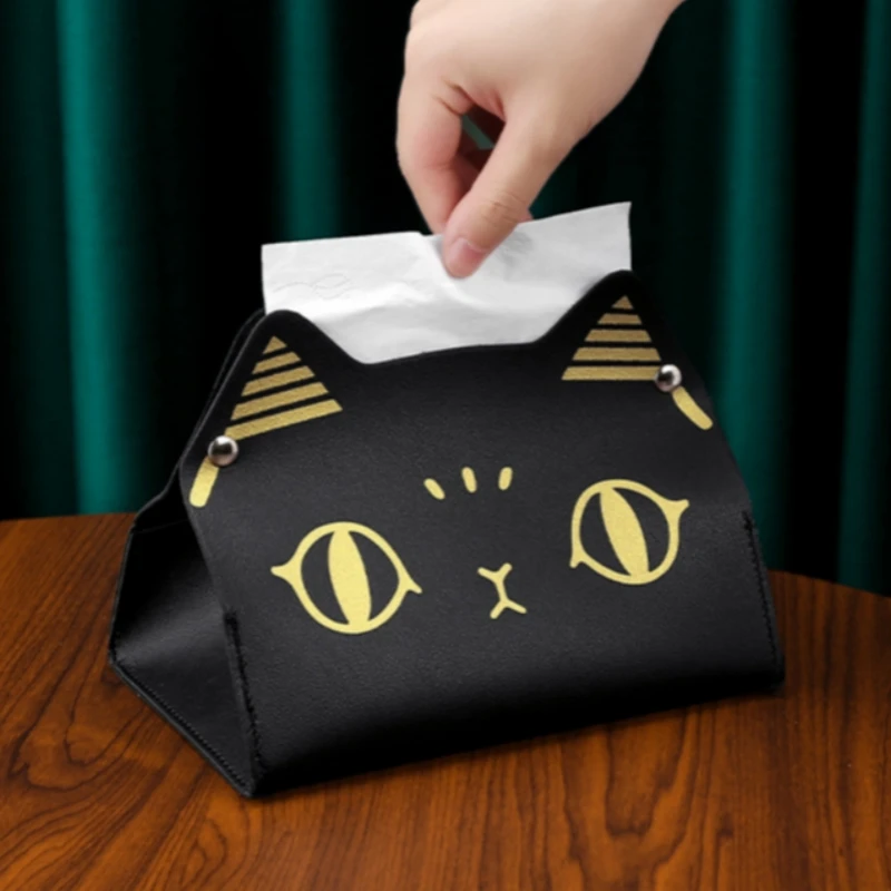 New Pu Leather Car Tissue Box Cute Cat Multi-Functional Storage Box Household Living Room Restaurant Coffee Table Drawer Box 4