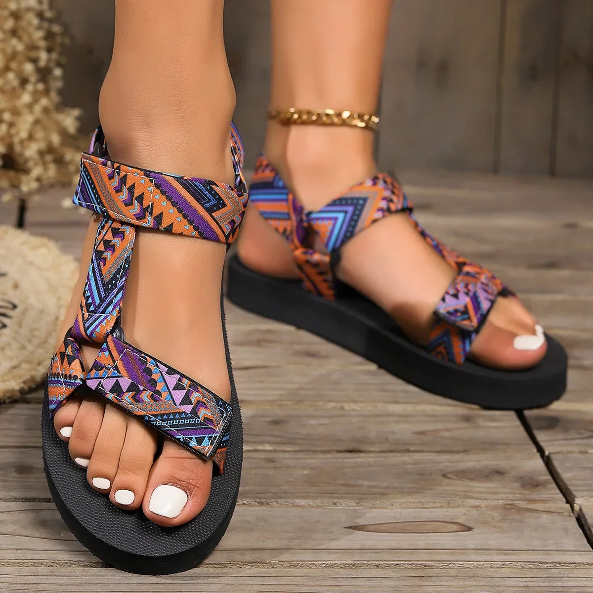 2024 Women’s Summer Ethnic Colorful Wedge Velcro Sandals