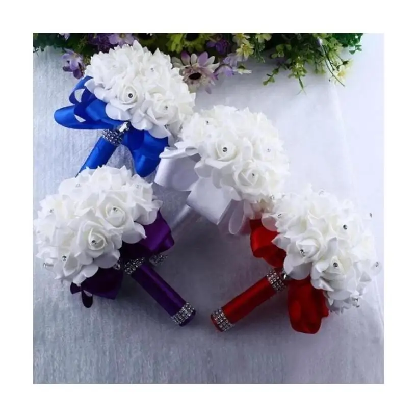 Six Colors European Wedding Handheld Bouquet Silk Flower Artificial Flower Bouquet Bow Forest Outdoor Wedding Flower Bouquet