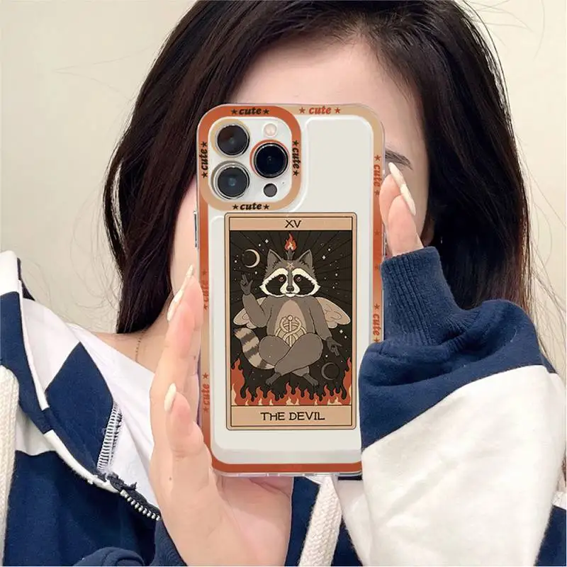 Animal Raccoon Art Tarot Phone Case for iPhone 11 12 13 Mini Pro Max 14 Pro Max Case shell