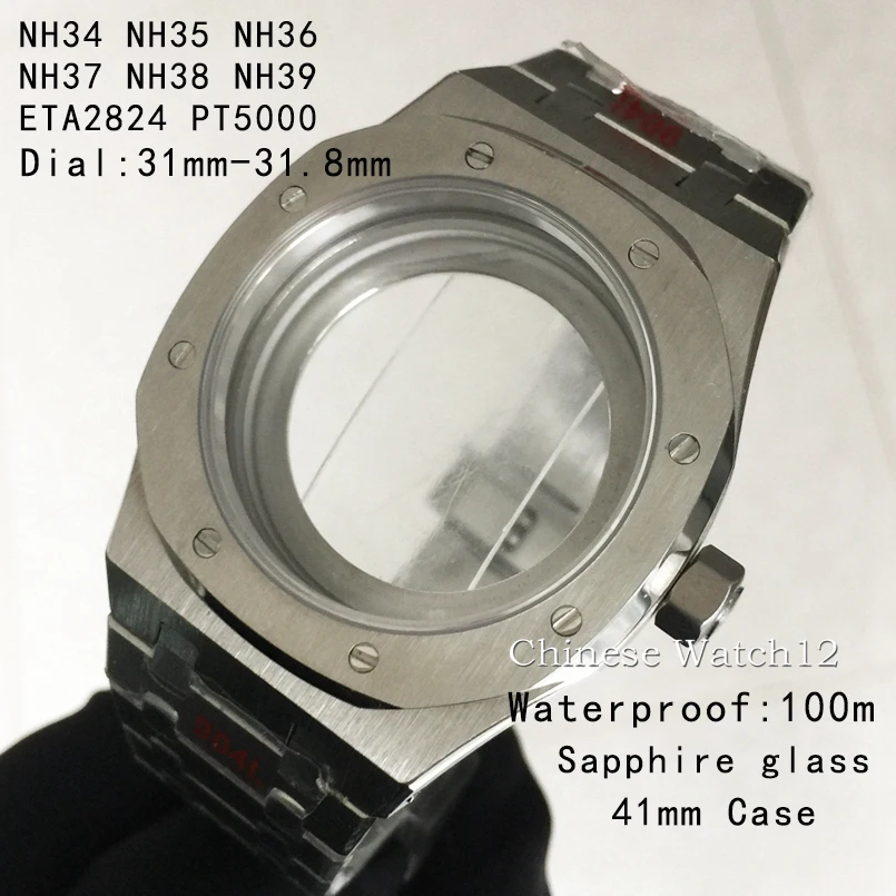 Женские часы, серебристые, розовые, золотистые, черные часы из нержавеющей стали, подходит для NH34, NH35, NH36, ETA2824, PT5000, с сапфировым стеклом