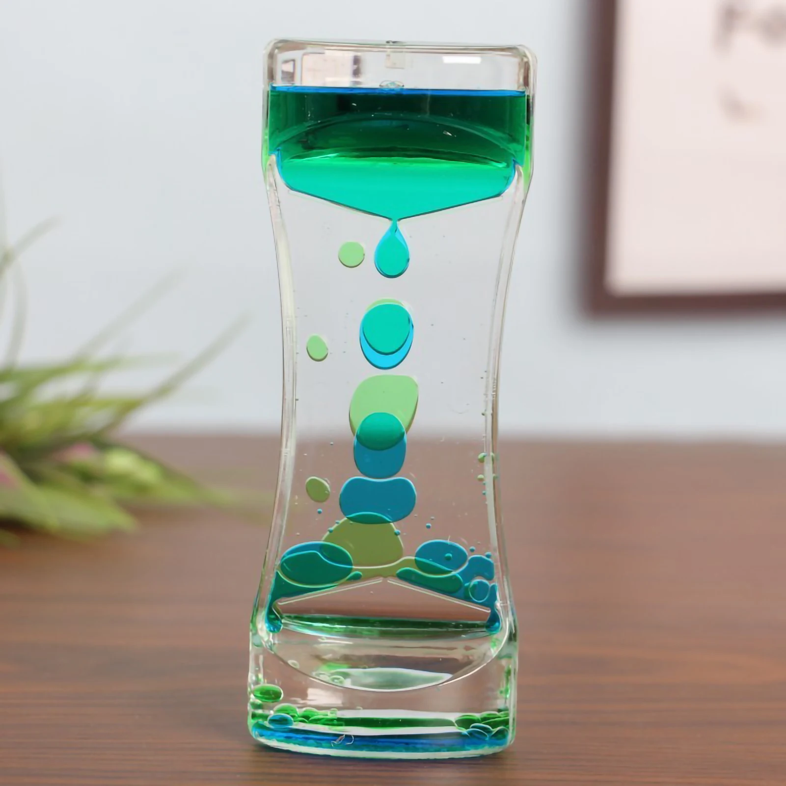 Hourglass Timer Double Colors Oil Hourglasses Liquid Floating Bubbles Timer for Desk Decors Descending Sensory Bubbles Kids Gift