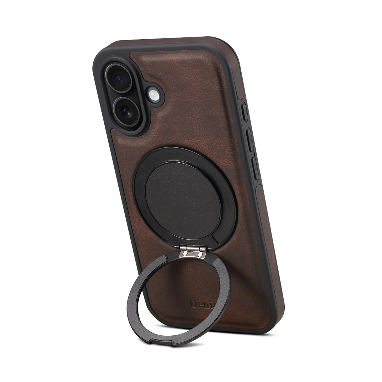 360° Rotating Stand Faux Leather Ring Buckle Mobile Phone Case