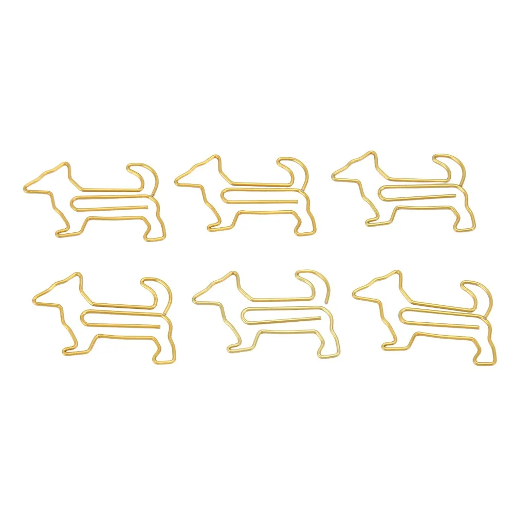 100Pcs 개 모양 종이 클립 골드/실버 32*20mm 금속 종이 클립 실용적인 귀여운 동물 책갈피 종이 클립 사무용품