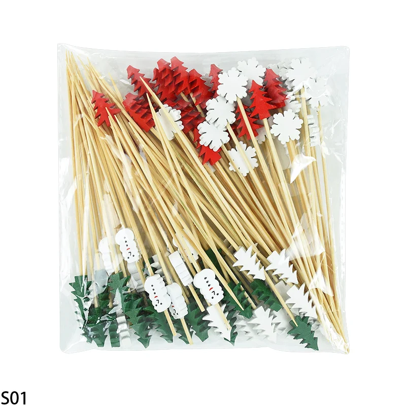 Christmas Disposable Bamboo Skewers - Festive Food & Cocktail Picks