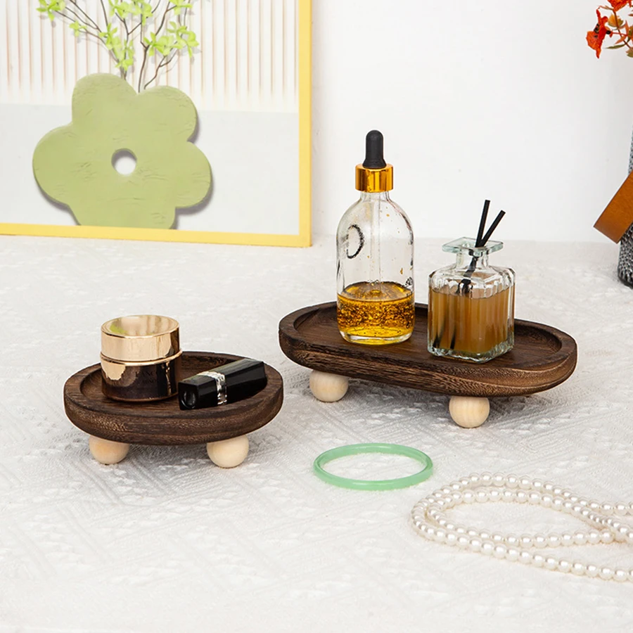 1pc Multi-functional Wooden Tray, Suitable for Aromatherapy, Key Storage, Etc. Elliptical Design