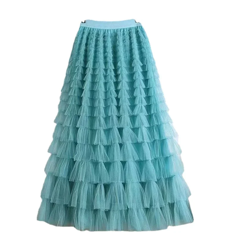 

Gauze flounces temperament skirt women's 2023 spring and autumn new fashion ladies long skirt thin cake skirt