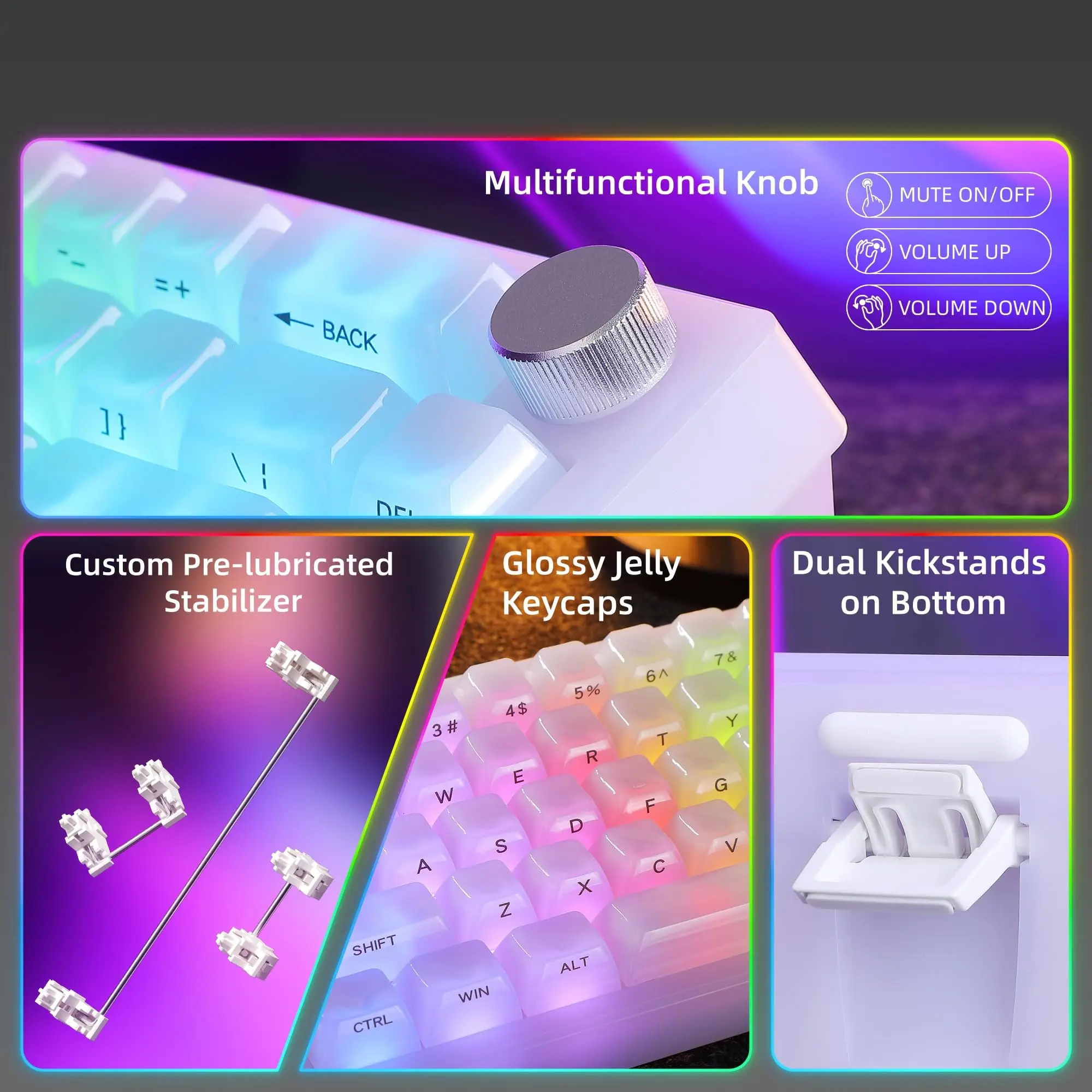 Womier Q61 V2 무선 65% 기계식 키보드(노브 포함) VIA 프로그래밍 가능 지원 트라이 모드 BT/2.4G/USB-C 핫스왑 RGB(Mac/PC용)