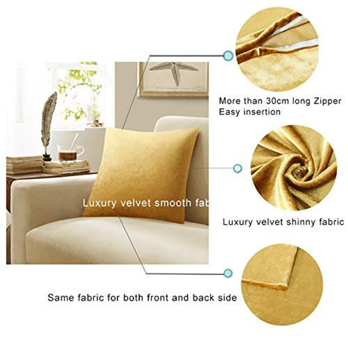 Gold Velvet Decorative Throw Pillow Covers, Couch, Sofa, Bed, Soft Cushion Covers,18x18, 2 Pack 2