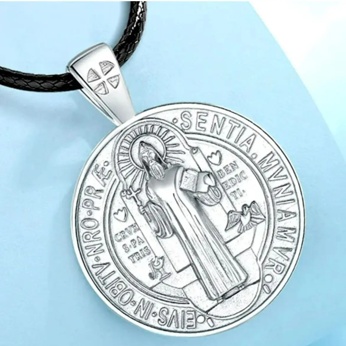 Silver Necklace Eudora 925 Sterling Silver Saint Benedict Necklace Cross Amulet Religious Pendant San Benito Men Women Personality Jewelry Gift