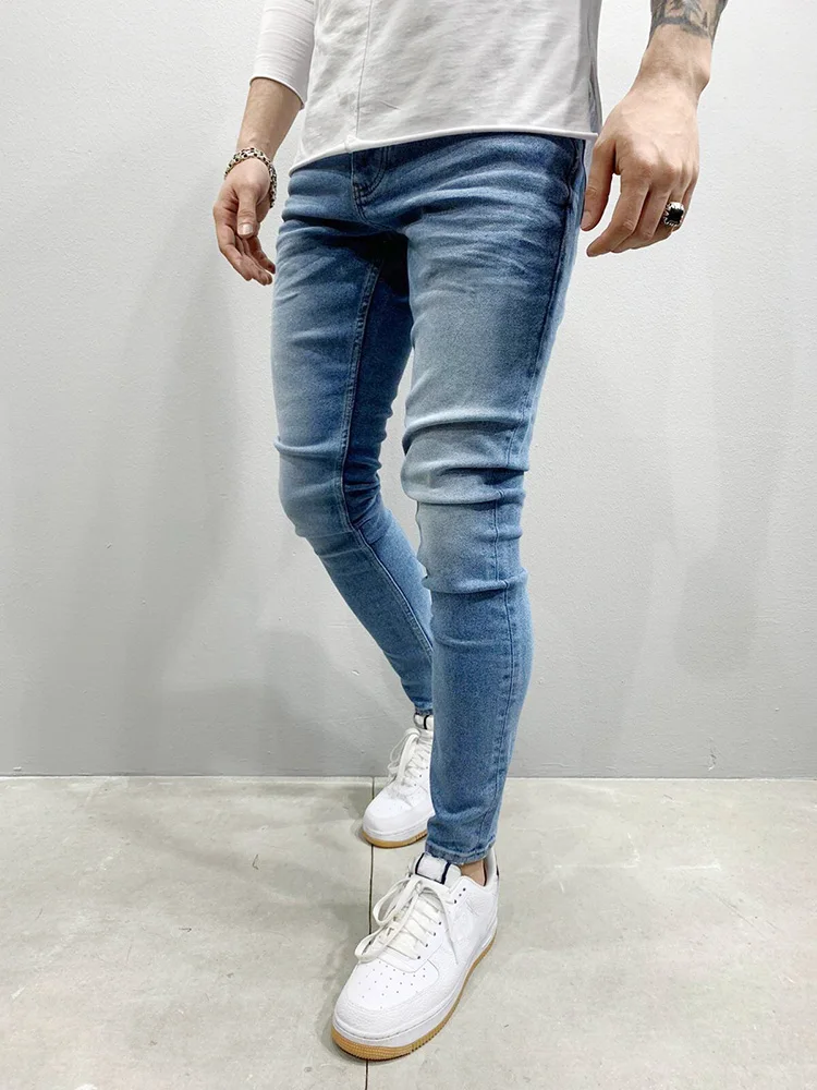Men Jeans Street Biker Slim Fit Elastic Y2K Denim Cargo Pants Casual Retro Solid Stretch Ripped Skinny men jeans ripped jeans ripped patchwork jeans
