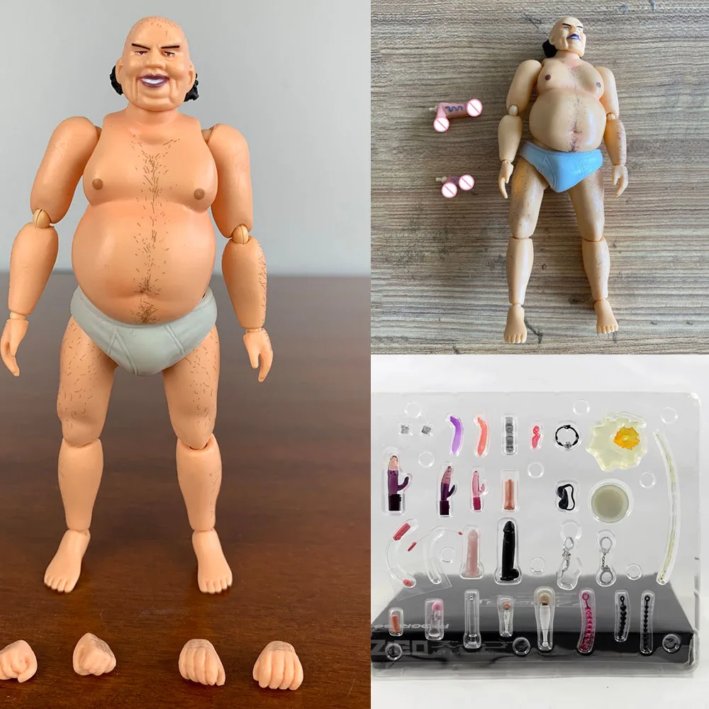 

In Stock 15cm 1/12 Scale Fat Wretched Uncle Mini Figure Doll with White Vest Briefs Plastic Stand Model Toys for Fan Gifts