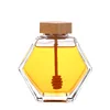 220ML/380ML Hexagonal Glass Honey Bottle with Wooden Stirring Rod Honey Packaging Bottle Small Honey Bottle Container Honey Jar 5