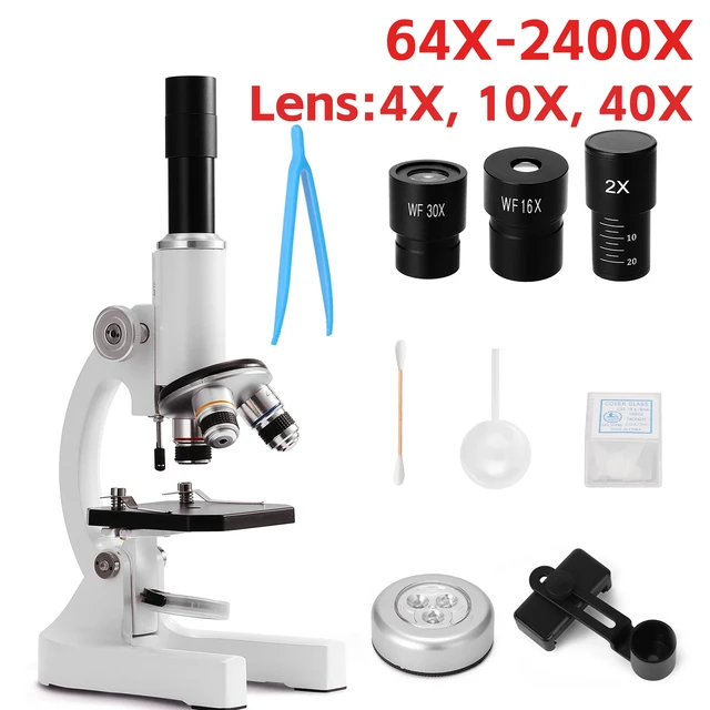 Microscopio óptico Monocular 64X-2400X para la escuela primaria, microscopio  para enseñanza de ciencias y Biología Experimental, regalo de cumpleaños para  niños - AliExpress